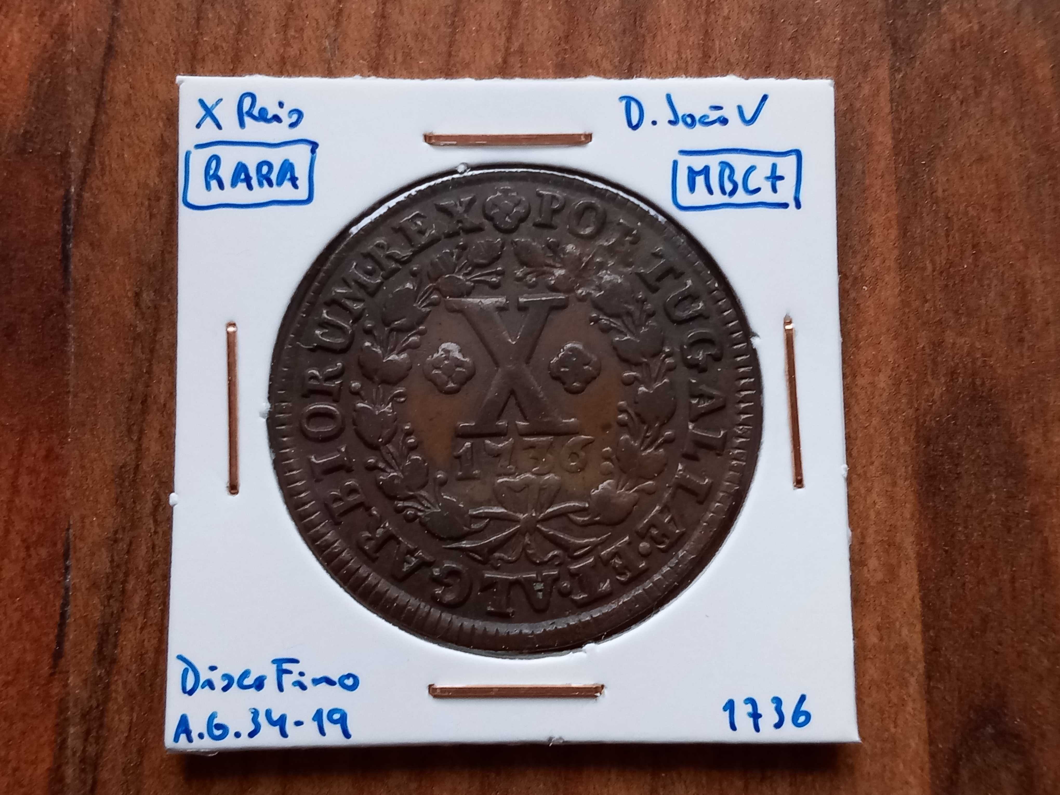 Moeda X Reis 1736 D. João V - Disco Fino (Rara)