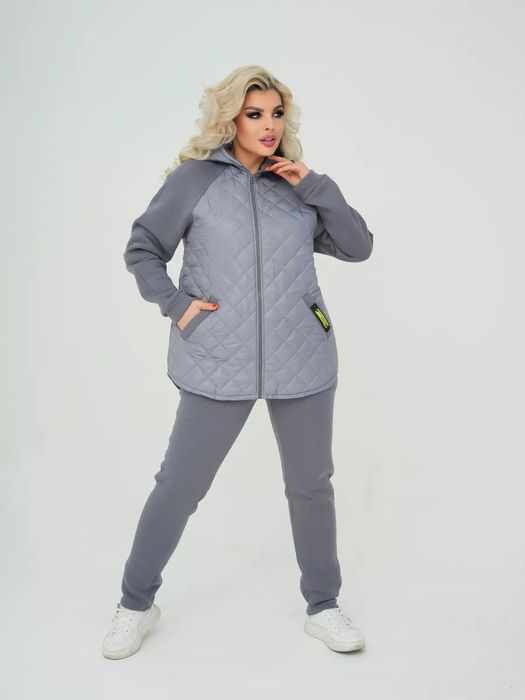 Теплий жіночій стьобаний костюм двійка : стьобана куртка та штани.48-6