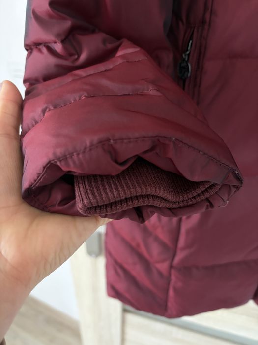 Kurtka puchowa zimowa bordowa burgundowa z kapturem płaszcz zimowy
