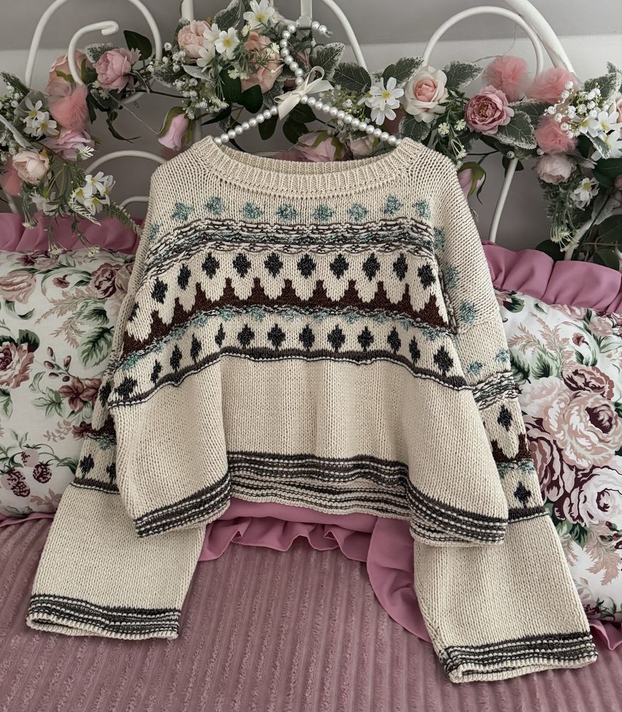 ZARA sweter o krótszym kroju oversize S wzory