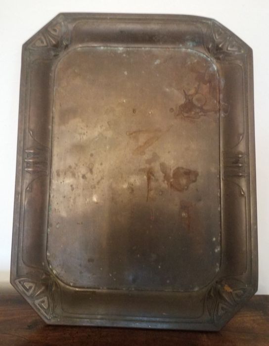 Stara duża ciężka mosiężna taca ART DECO