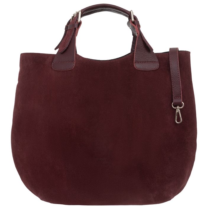 VERA PELLE torebka damska zamszowa shopper z paskiem V680 c.bordowa