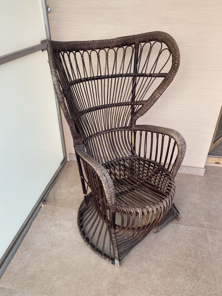 Fotel Paw Peacock rattanowy uszak Rohe Noordwolde lata 50. XX w. Gio P