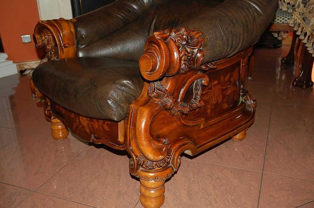 Komplet wypoczynkowy do Salonu  Kancelarii - 3+1+1 - Intarsje - Rzeźby