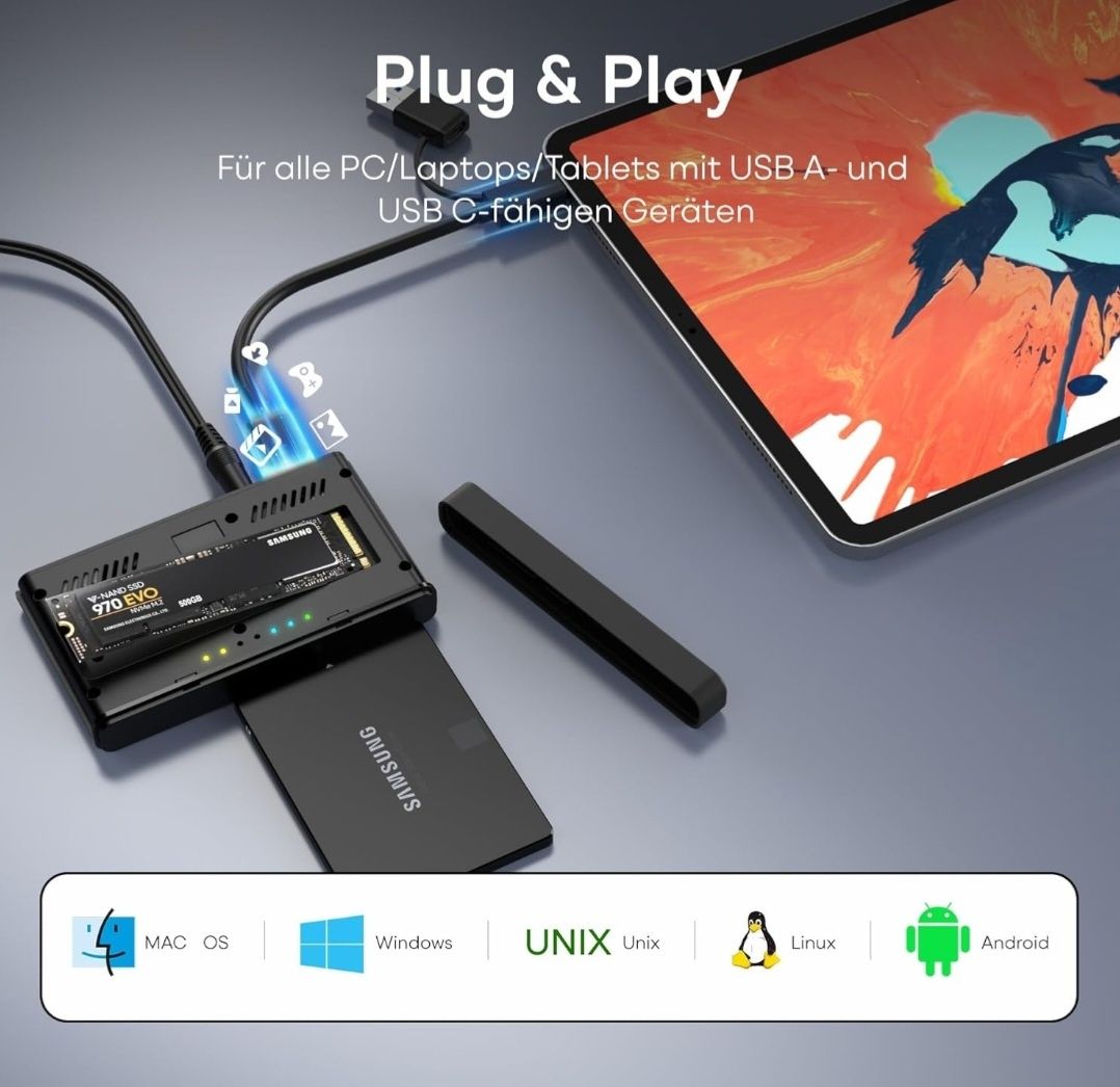 Obudowa Alxum M.2 NVME i adapter SATA USB z klonowaniem offline
