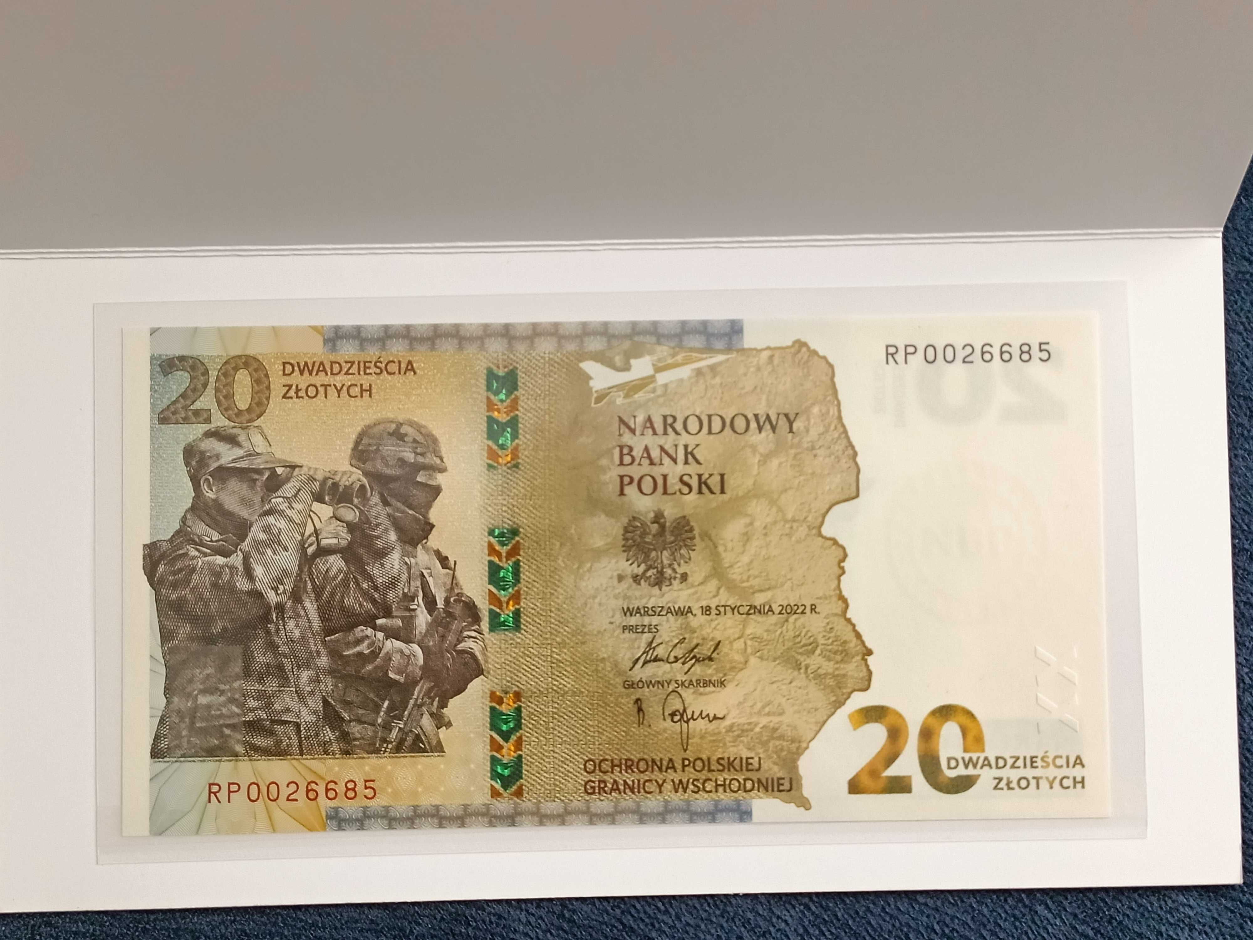 20 złotych 2022 stan 1 UNC , dwa banknoty