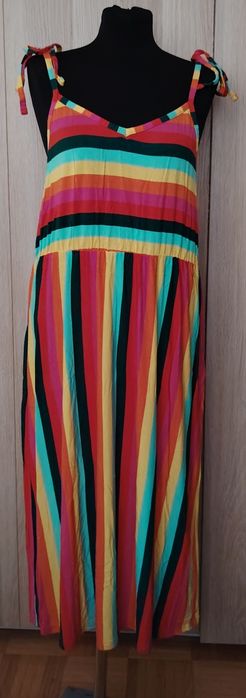 Warehouse kolorowa sukienka damska midi 95% wiskoza 44