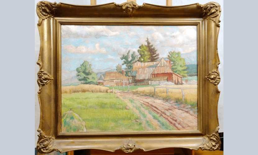 Obraz mieszany, wiejska zagroda, W. Stapiński, 1930 r.