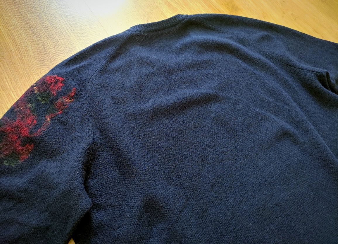 Wełniany granatowy sweter oversize 40/L, 100% wełna jagnięca
