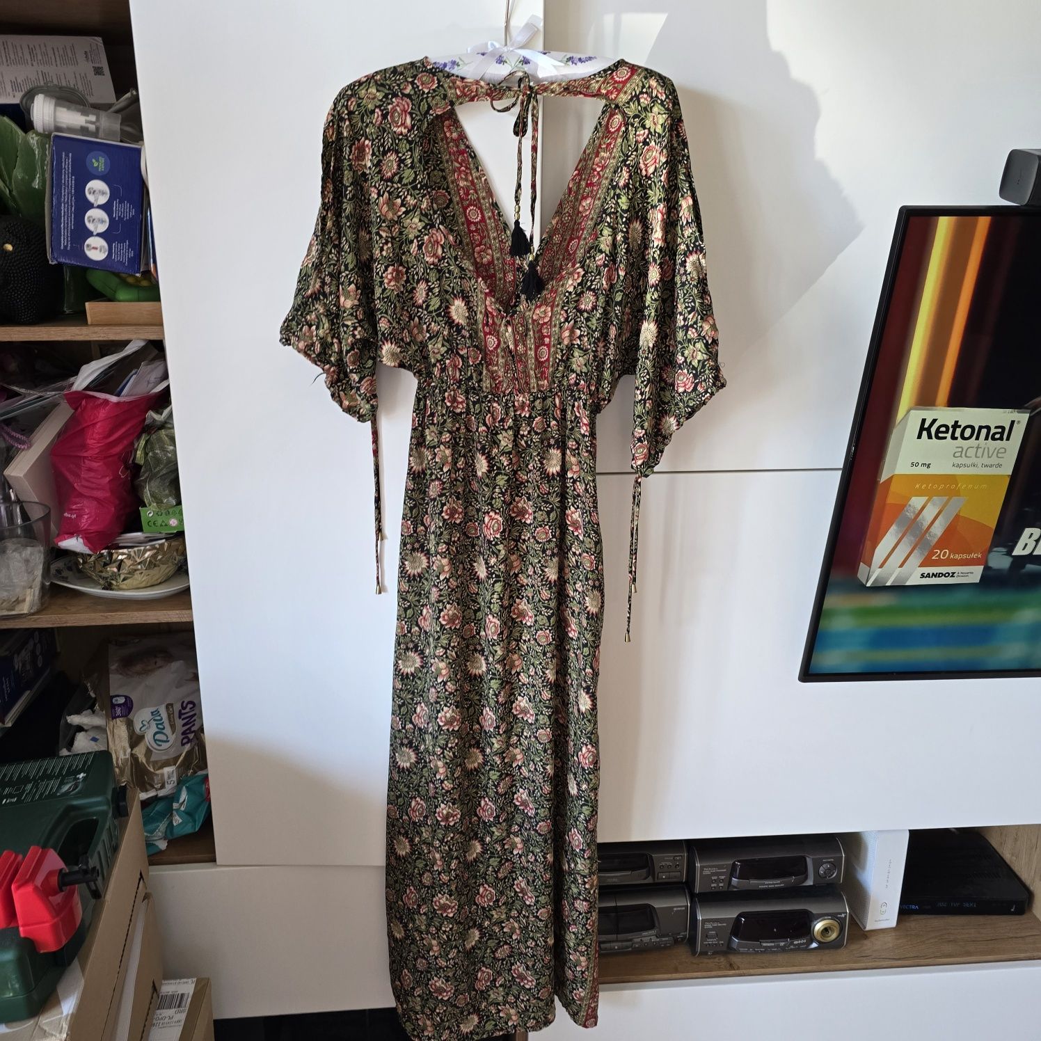 Sukienka Zara s 36 m 38 maxi boho letnia jedwab silk krótki rękaw