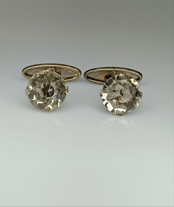 Советские серебряные запонки 875 пробы с горным хрусталем