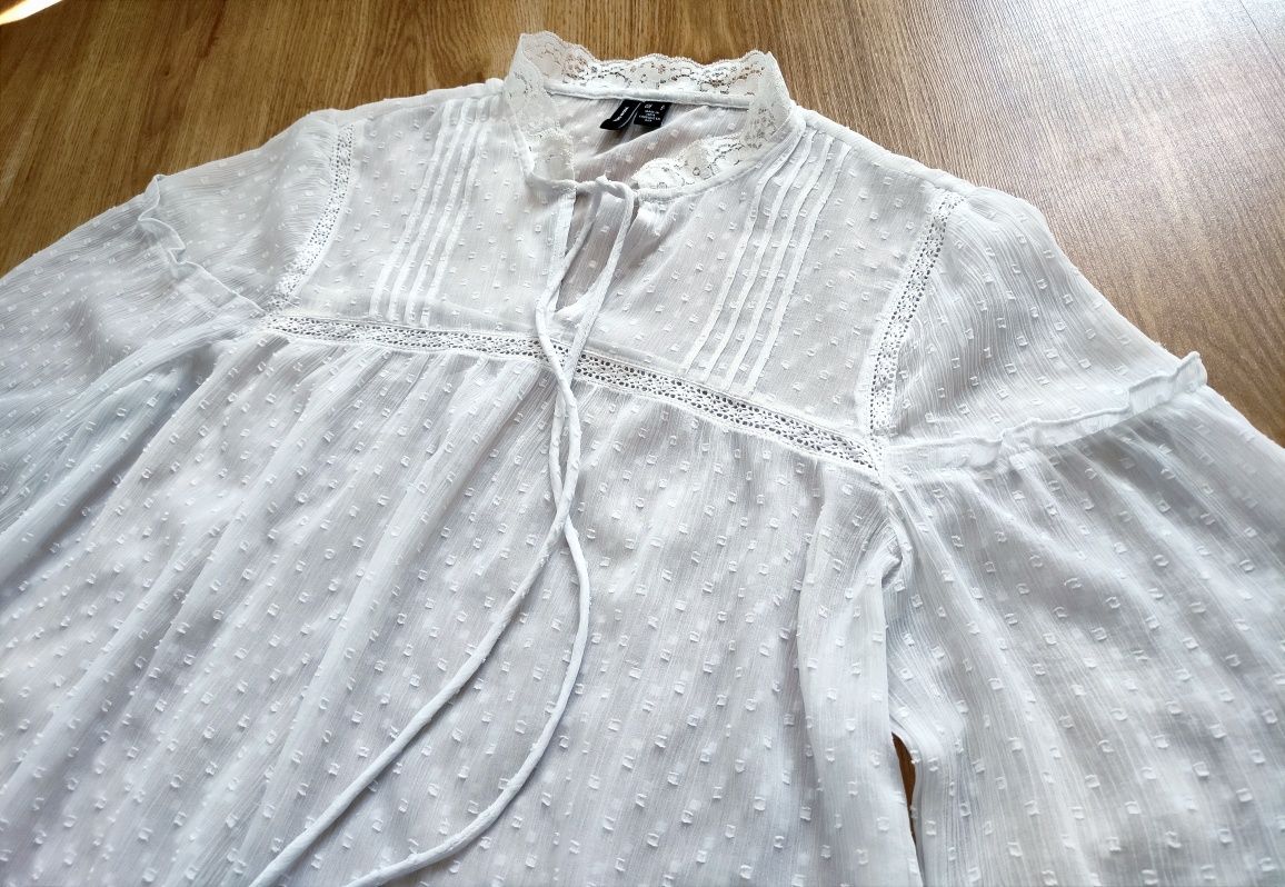 Biała bluzka koszulowa mgiełka Vero Moda 40/L  Boho oversize Vintage