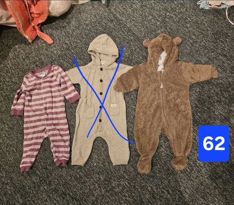 Pajacyk zimowy kappahl i h&m 62 i 62/68 miś newbie zestaw kombinezon