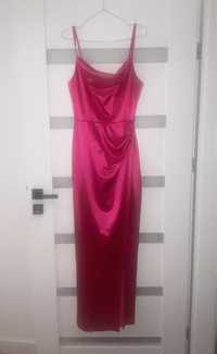 Sukienka satynowa maxi różowa
