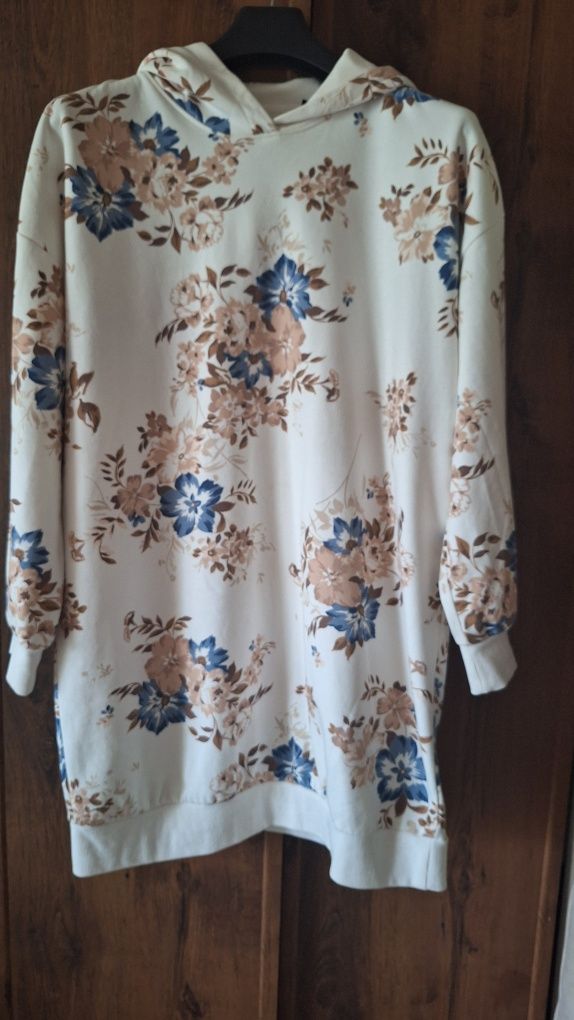 Bluza,tunika kremowa,kwiatowy wzór