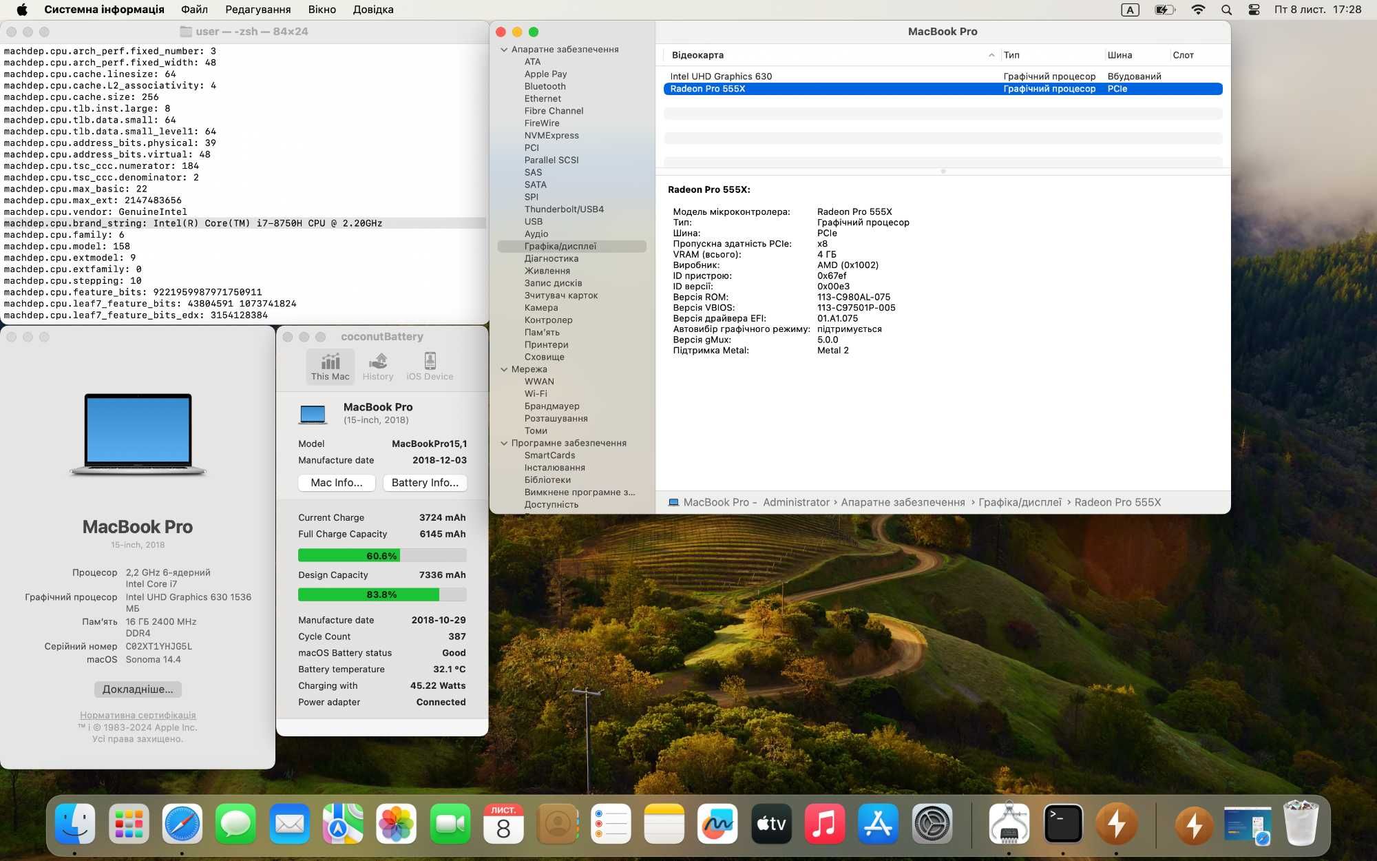 MacBook Pro (2018) A1990 - I7-8750H, Radeon Pro 555x, 16gb, 250gb