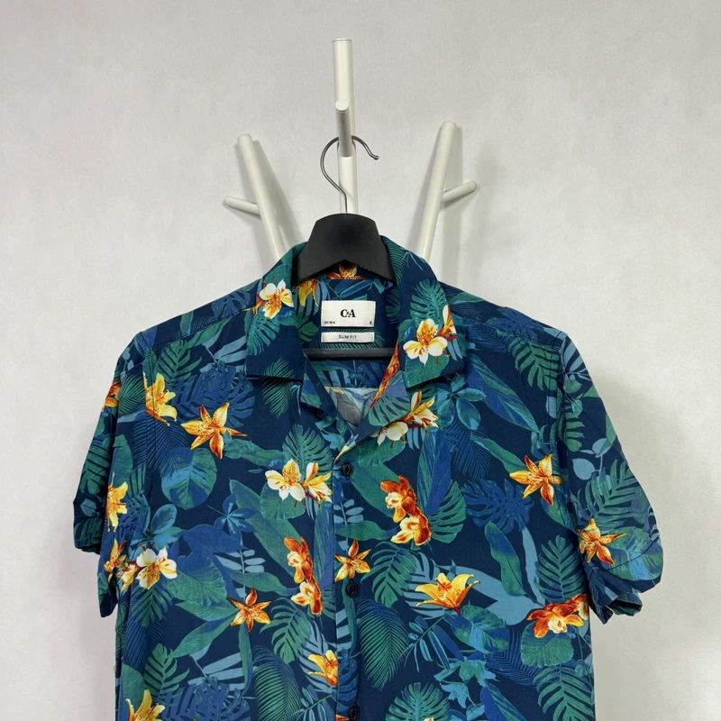 Koszula z krótkim rękawem t-shirt hawajka lata 80 C&A
