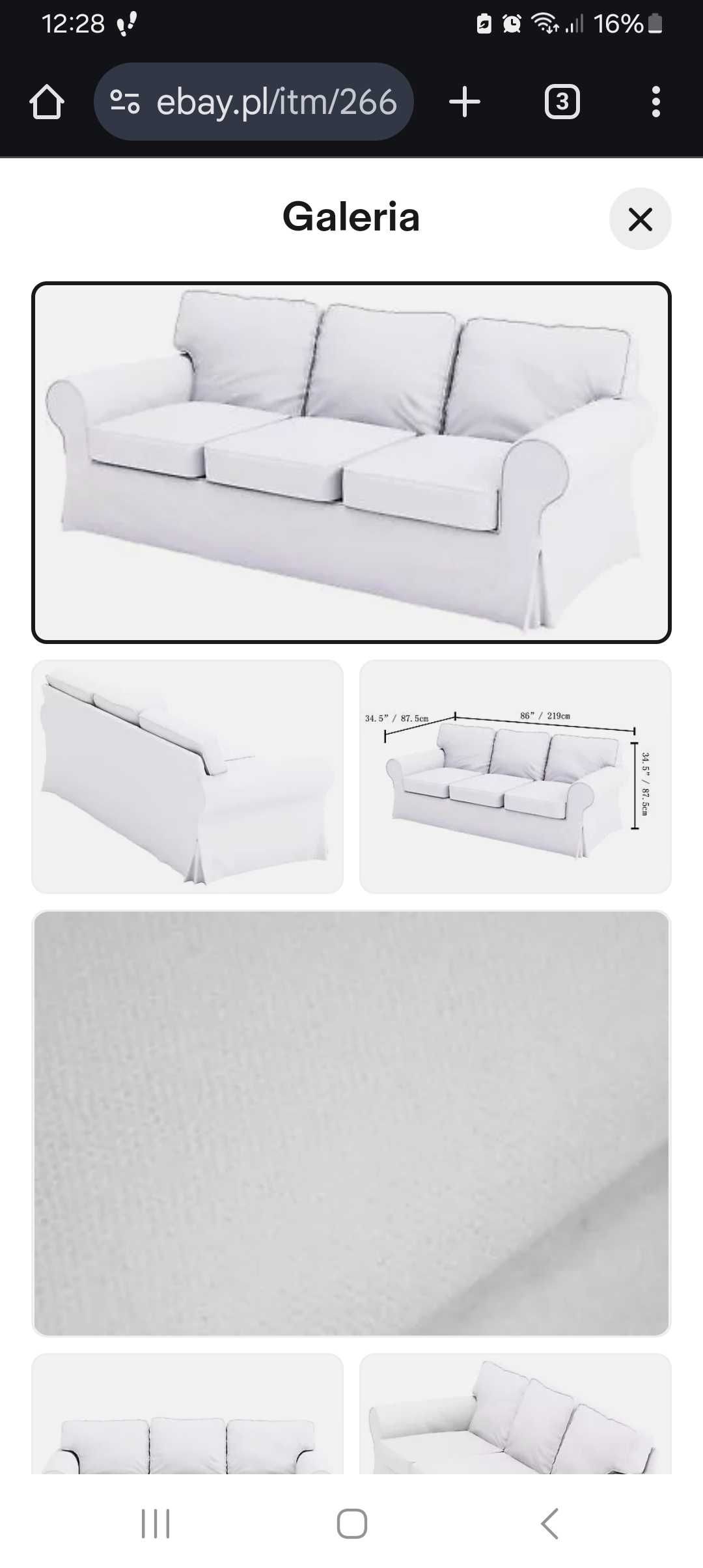 Ikea ektrop biały pokrowiec kanapa 3 osobowa nierozkładana