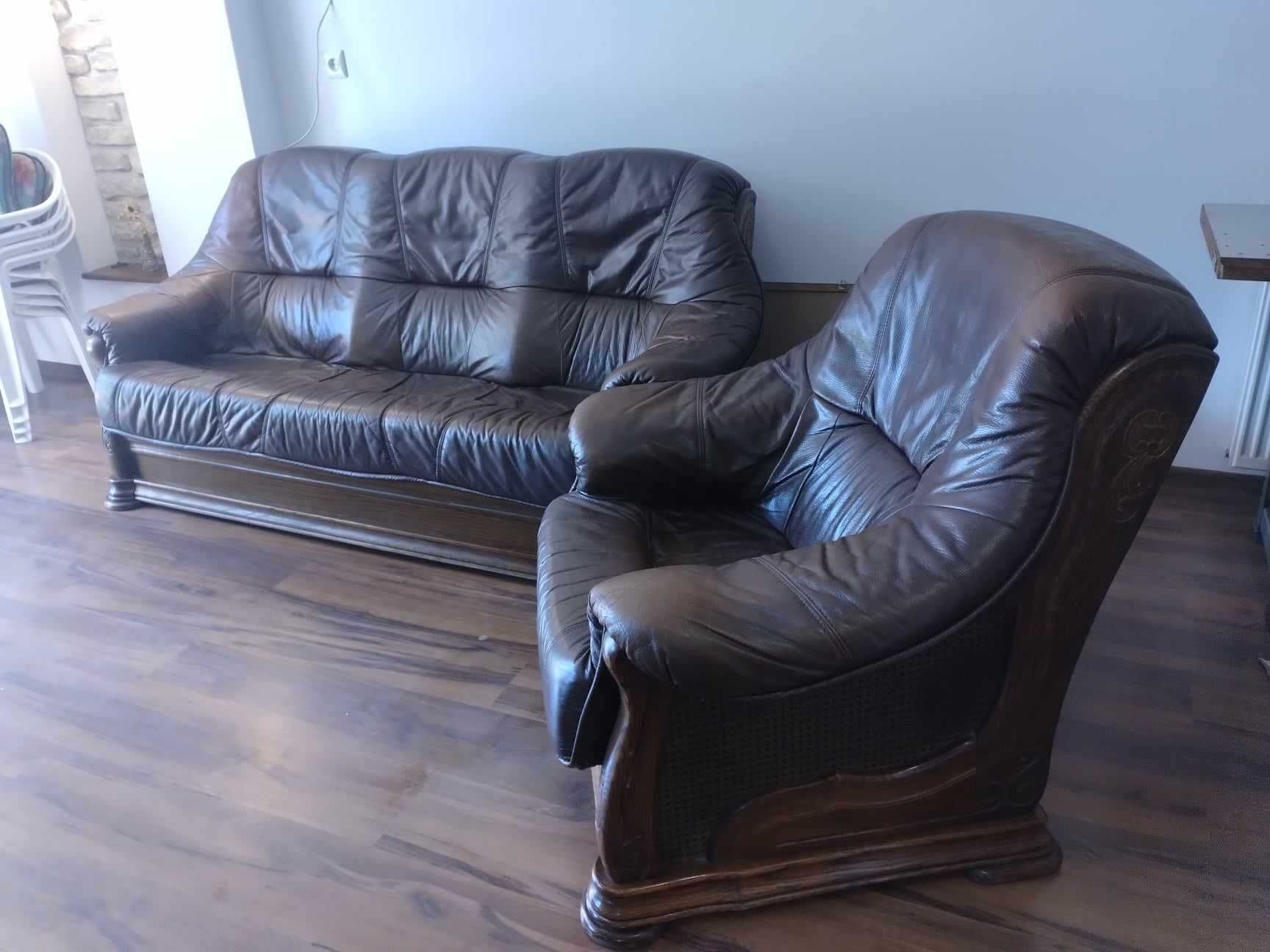 Komplet wypoczynkowy skórzany sofa + 2 fotele