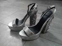 Buty sandały Asos jak nowe srebrne 37 sylwester słupek kamienie