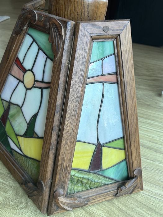 Przepiękny witraż drewno i szkło 33x45