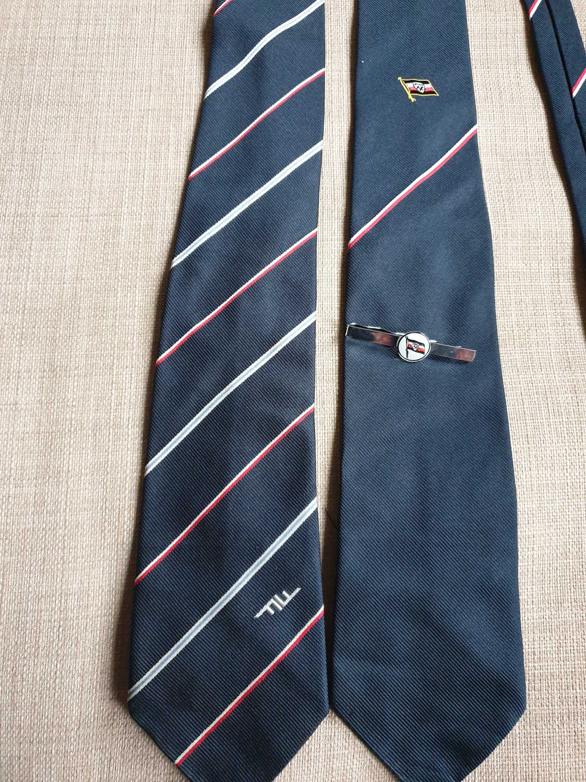 2x krawat Jedwab, Monsieur Maie granatowy w paski, plus spinka