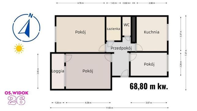Świebodzin - mieszkanie trzypokojowe 68,8 M kw.