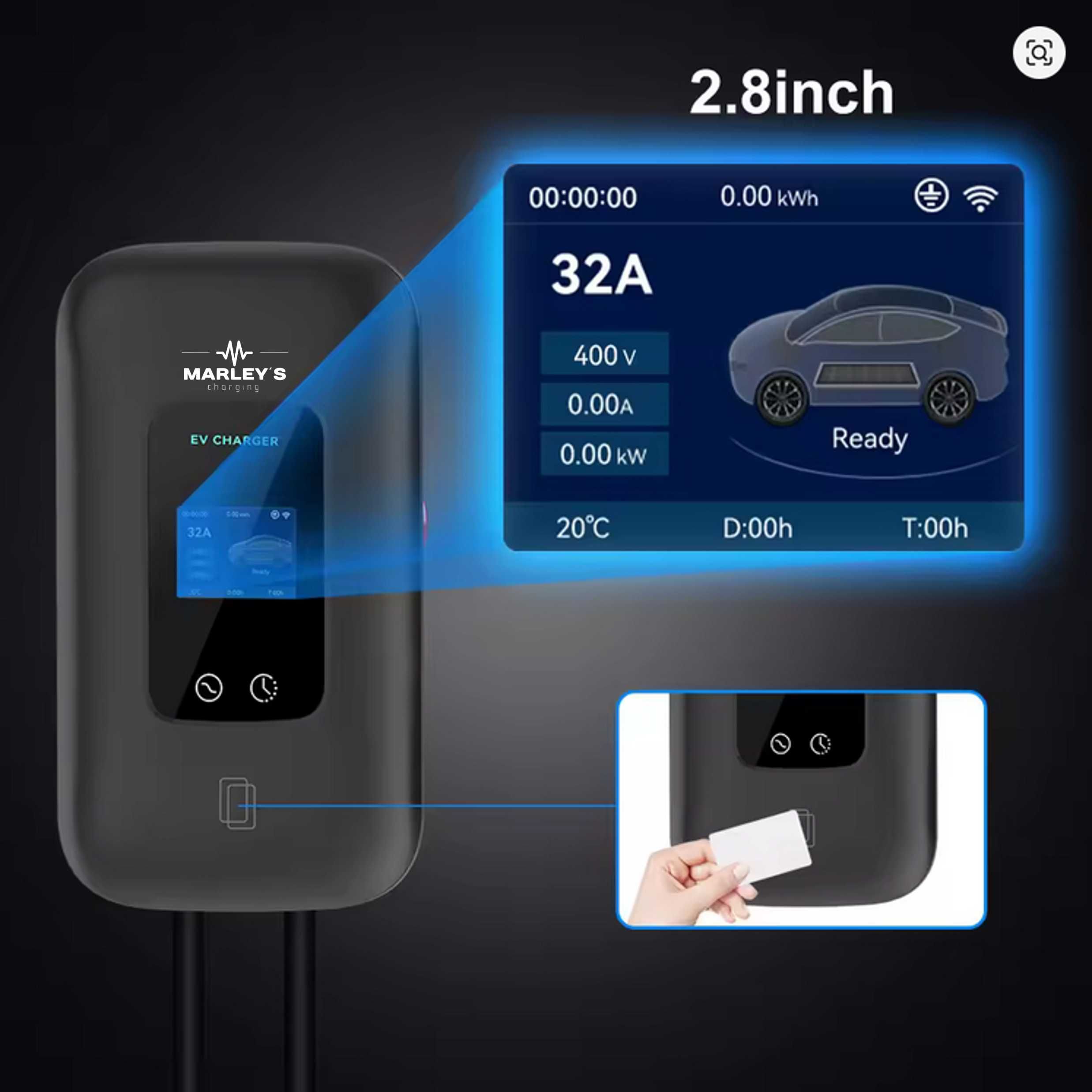 Wallbox Carregador Parede - 22 kw - 32 A - C/ WI-FI e Cartão RFID