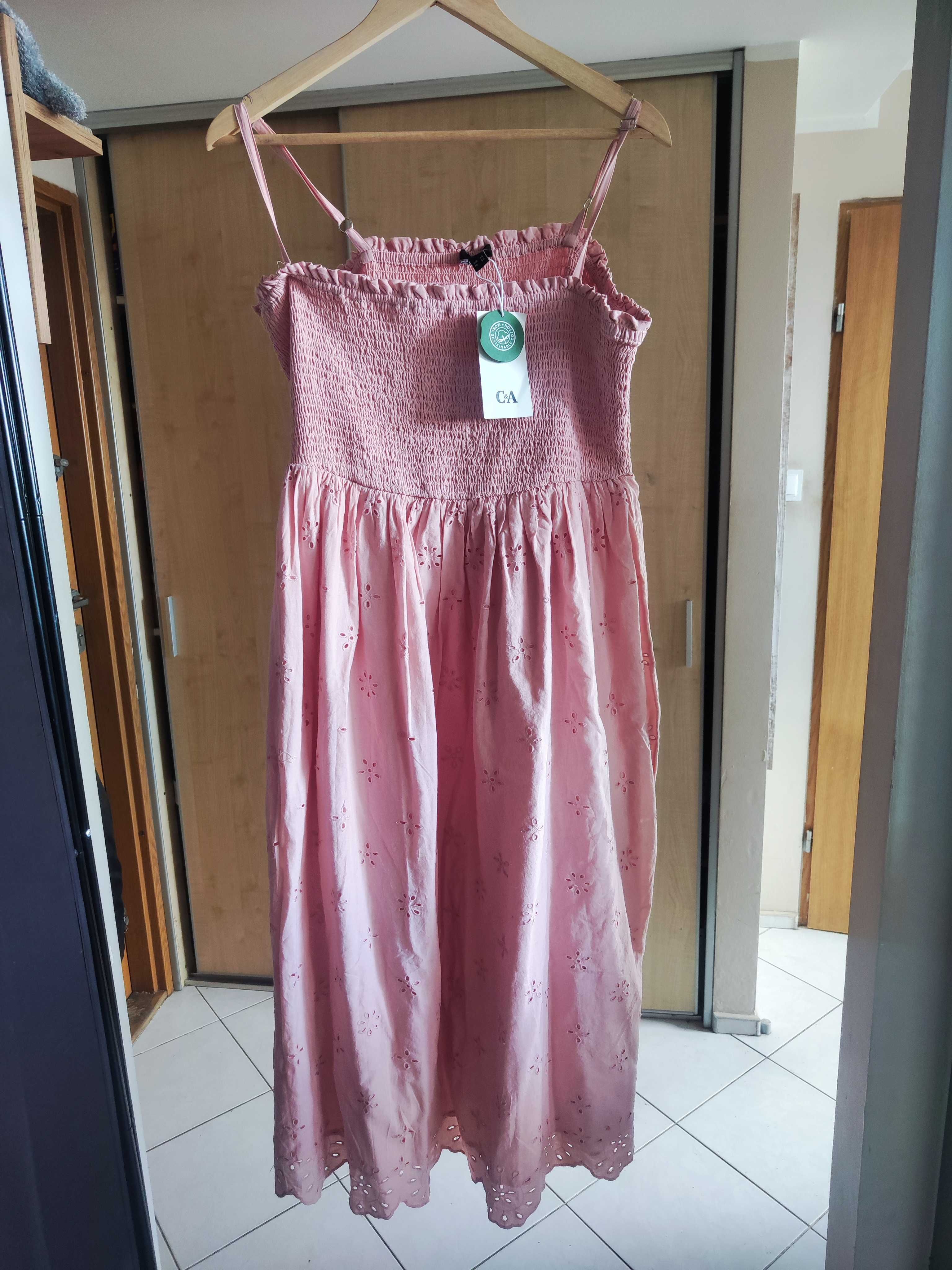 Różowa sukienka midi fit&flare 48 baby pink - nowa