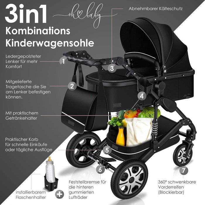 Nowy wózek dziecięcy KESSER /3 w 1 /gondola/ spacerówka/fotelik !4349!