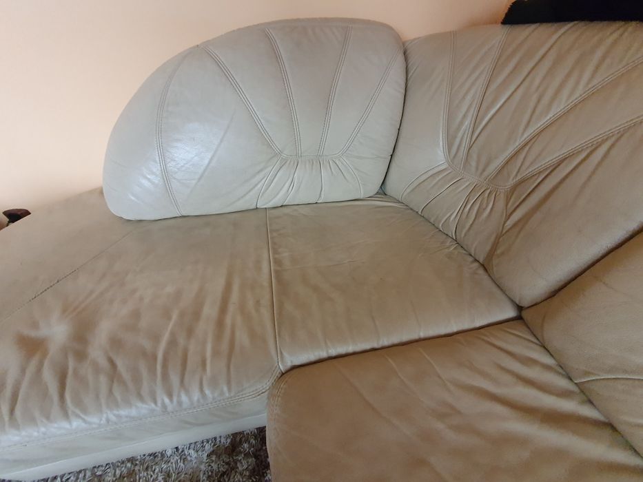 Narożnik jasna skóra naturalna sofa, kanapa