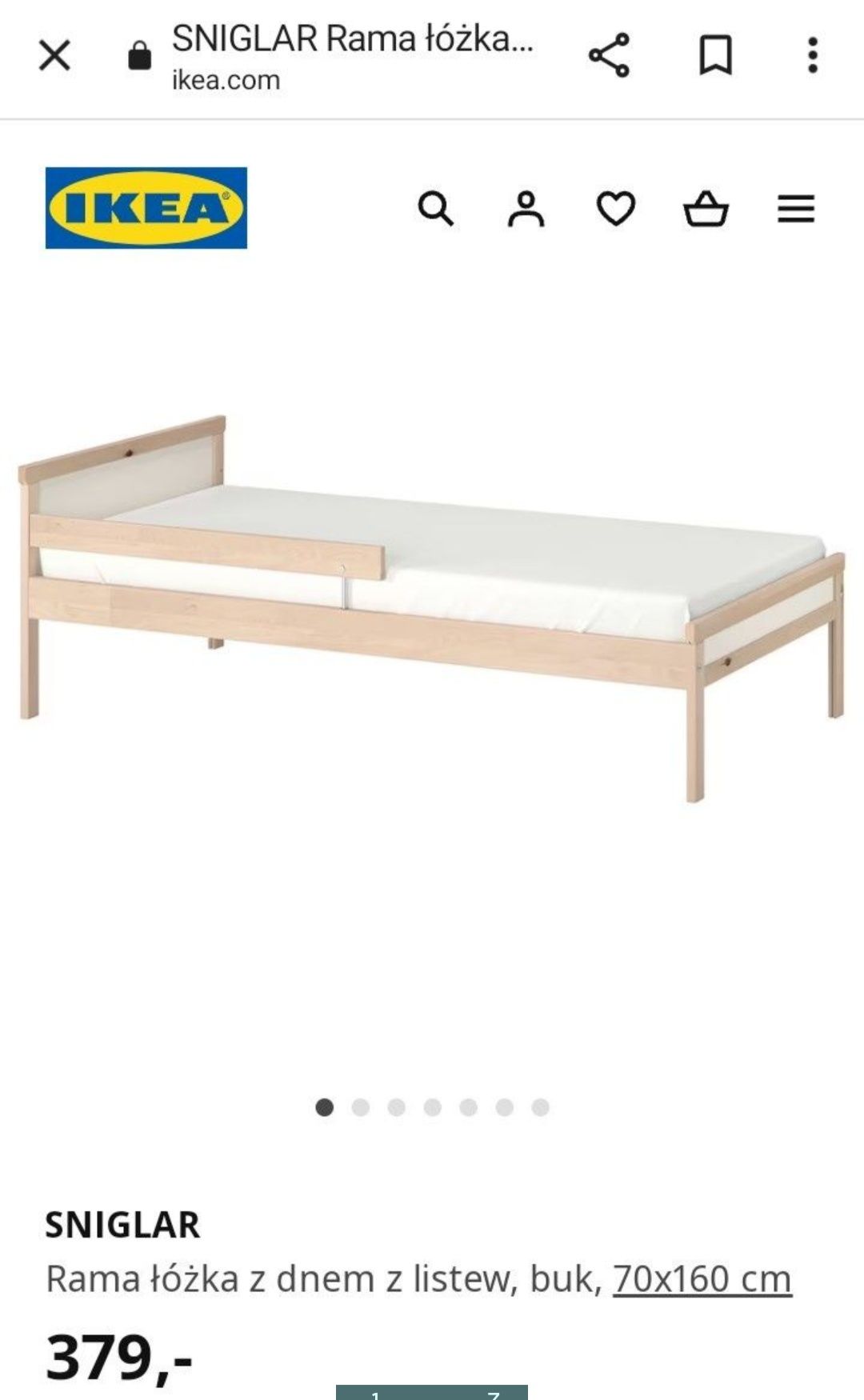 Sniglar Ikea łóżko 70x160 materac gryka kokos