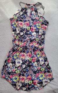 Prześliczna letnia sukienka w kwiatowy motyw print wiązana na szyji