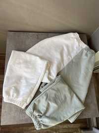 Джогеры двухцветные спортивные штаны белые/оливковые стильные м-л