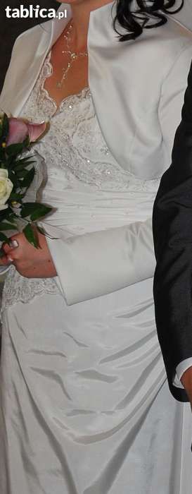 Biała długa suknia ślubna koronka gorset 40/42 z welonem i bolerkiem