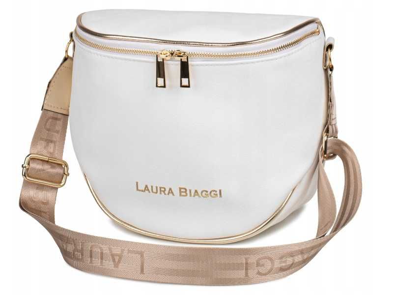 Laura Biaggi biała listonoszka matowa torebka na ramię skórzana !!
