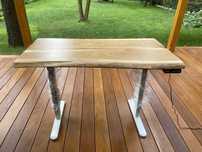 Biurko z blatem dębowym 4 cm - 125x60-65 cm / Live edge/biały stelaż