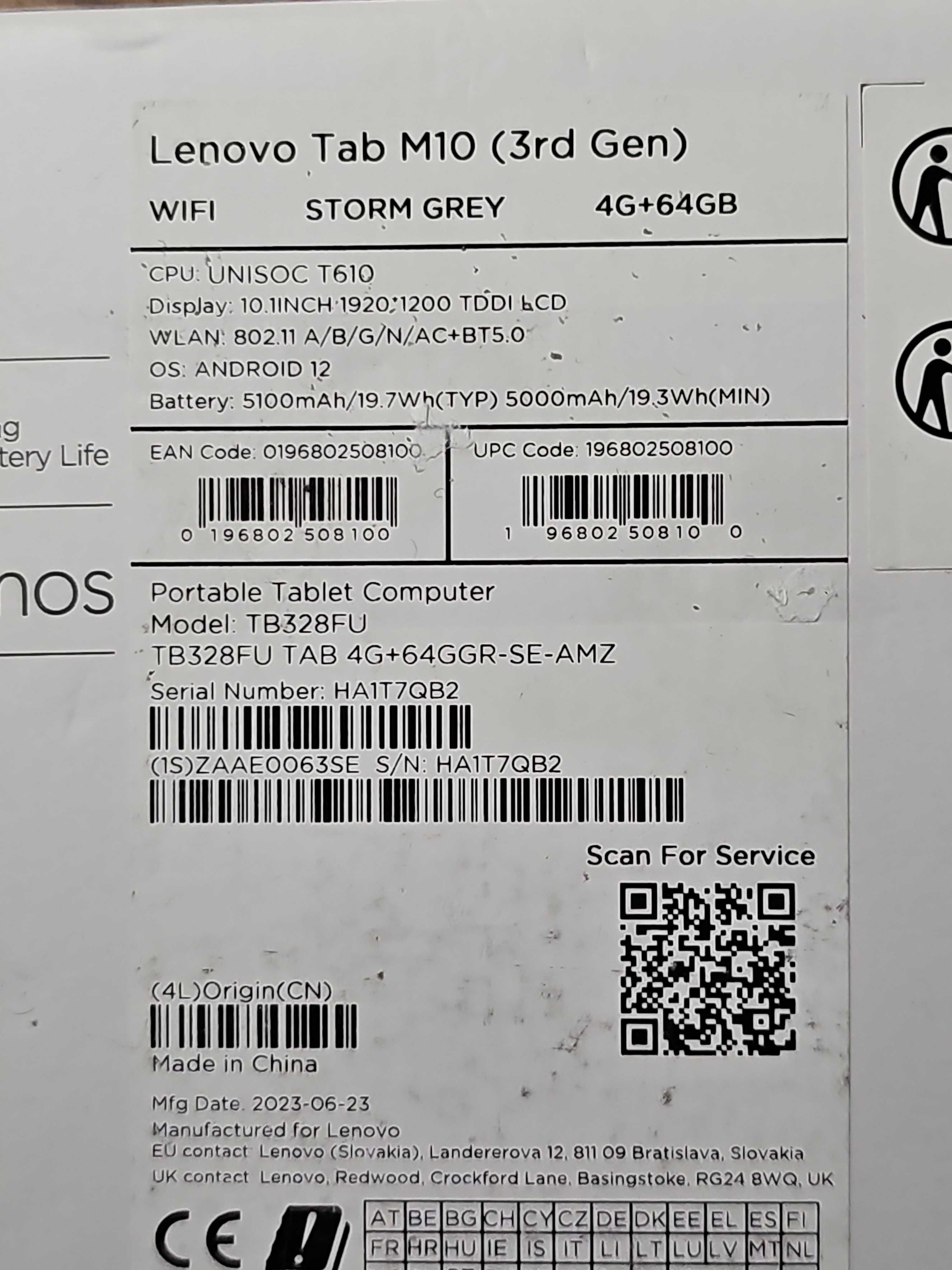 Lenovo Tab M10 3gen tablet 10,1"Touch Display | Unisoc T610 | 4/ 64 GB