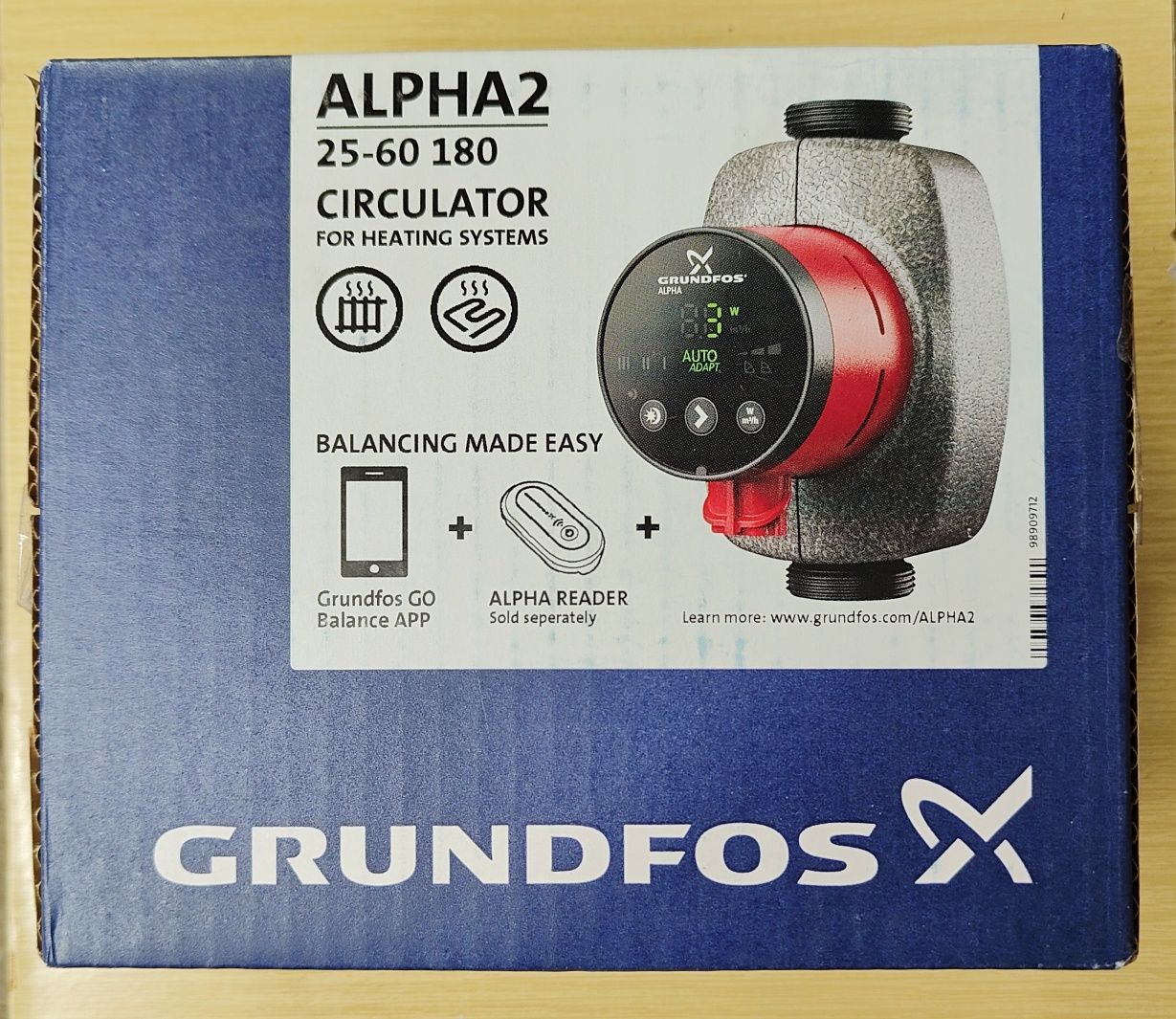 Nowa pompa Grundfos Alpha2 25-60 rozstaw 180 mm z AutoAdapt