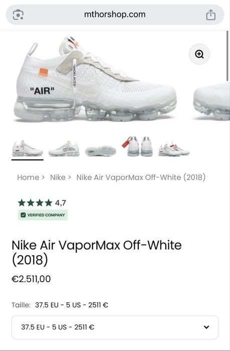 Oryginalne Nike Off White Vapormax streetwear top