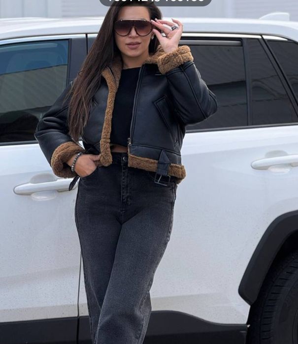 Дублянка зима коротка коричнева чорна авіатор