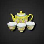 Dzbanek imbryk + czarki porcelana chińska famille jaune żółty b51/095