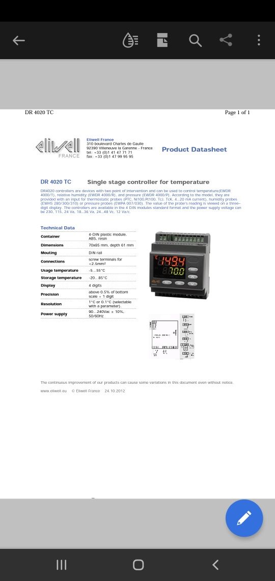 Regulator temperatury PID firmy ELIWELL na szynę DIN