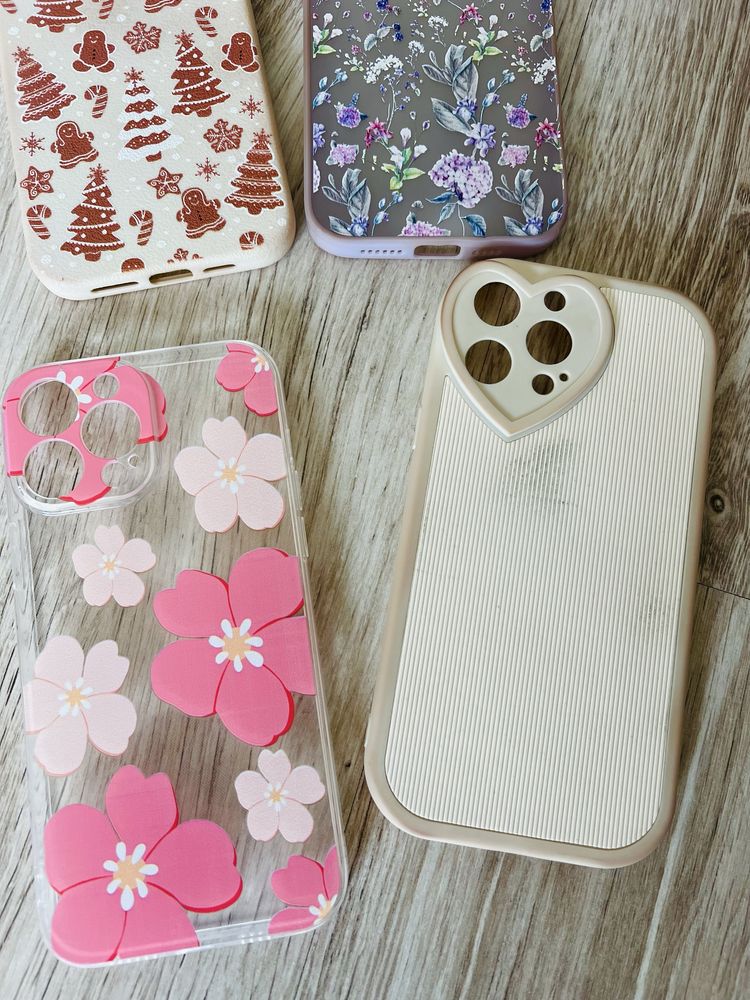 Case etui iPhone 13 Pro Max silikonowe kwiatki, serce beżowe