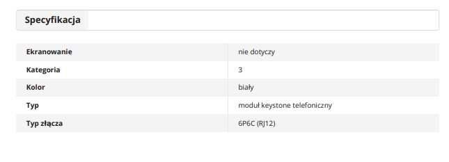 Moduł keystone telefoniczny kat.3 RJ12 6P6C biały NEKU 10 sztuk