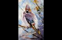 Kowalik - " Jemiołuszka " 20x30cm obraz olejny ptaki