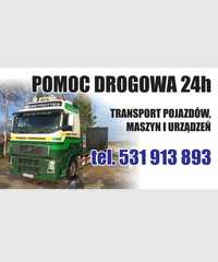 Transport ciągników maszyn urządzeń laweta 24h pomoc drogowa
