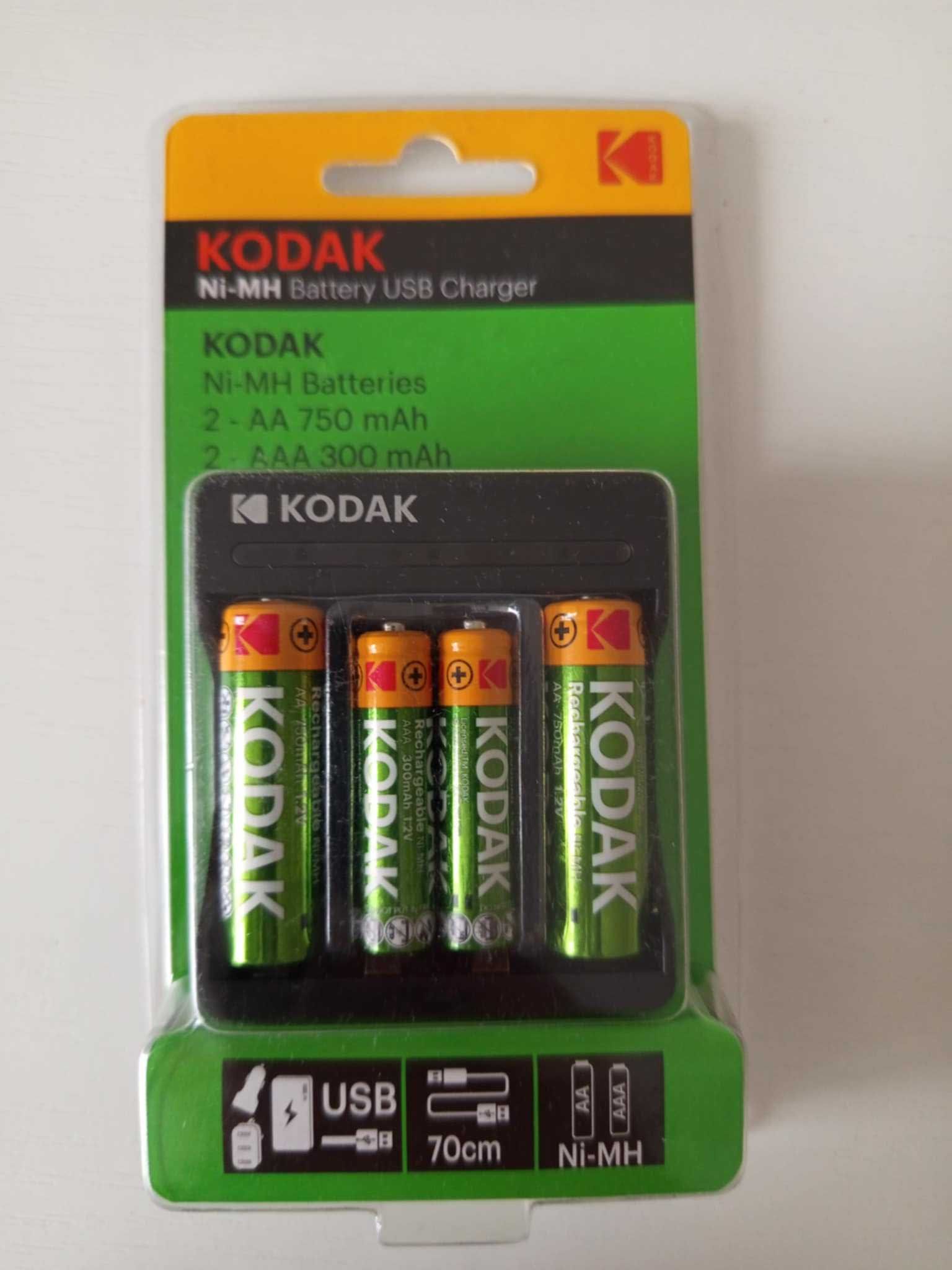 Ładowarka USB KODAK + 2x Akumulator AA 750mAh + 2x AAA 300 mAh