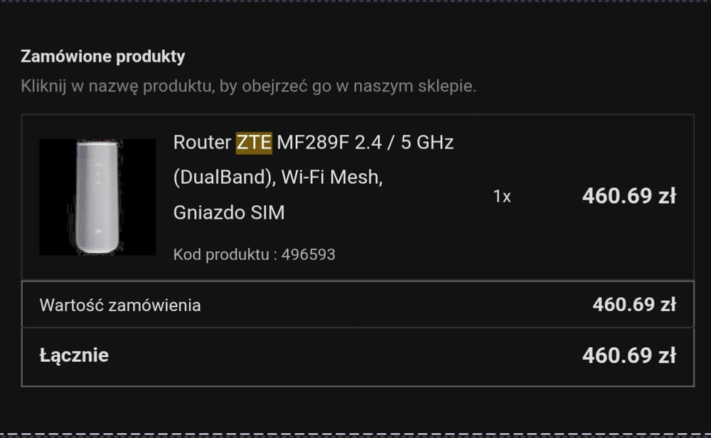 Ruter ZTE MF289F - gwarancja, faktura