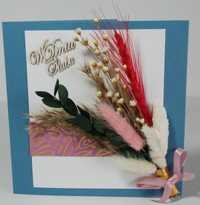 Kartka na ślub z bukietem prawdziwych kwiatów w pudełku